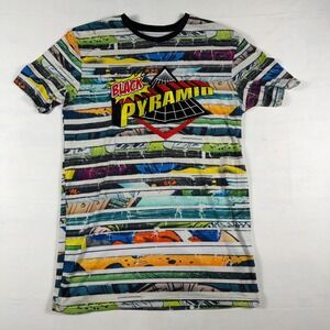 Black Pyramid Comic Strip Graphic Tee Polyester Streetwear Small Multi Color